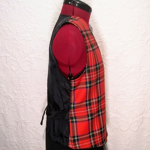 Vintage 90s Y2K 80s New Red Plaid Checkered Christmas Holiday Vest 6P - Picture 7 of 10
